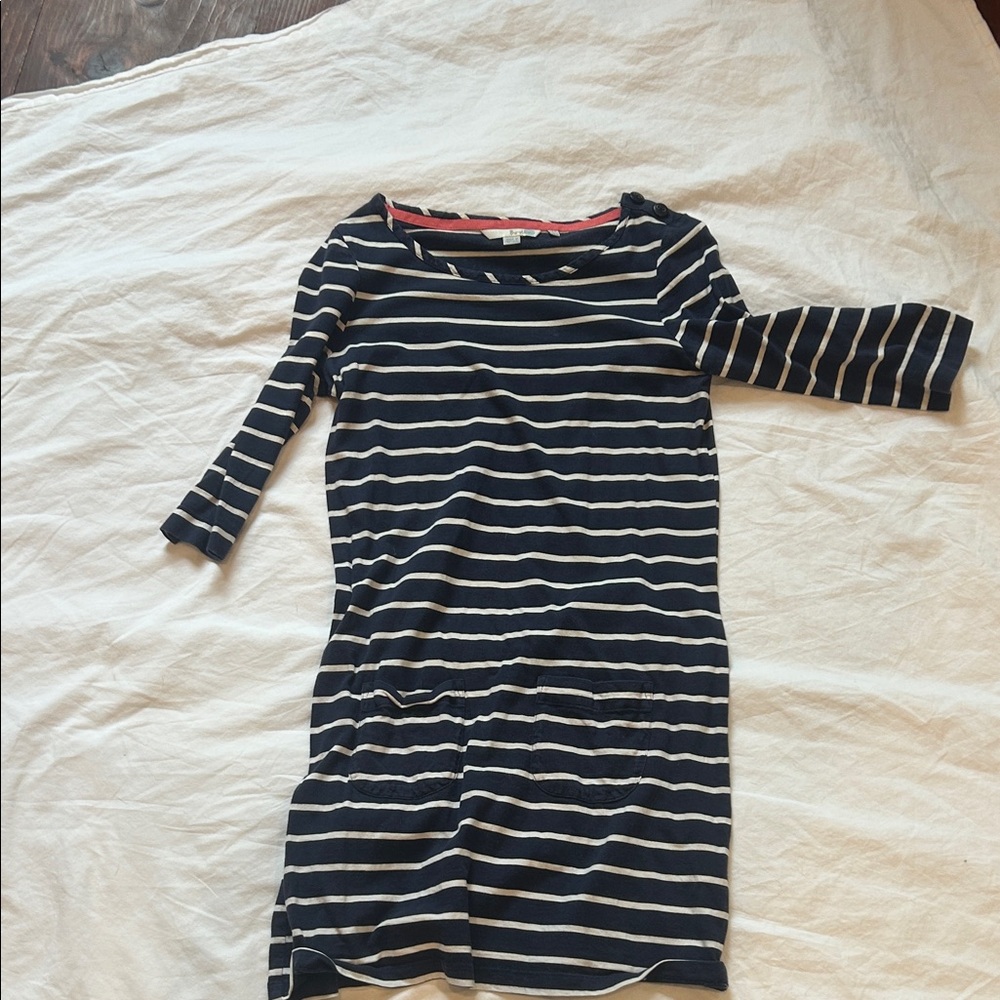 Boden Navy and White Striped Mini Dress